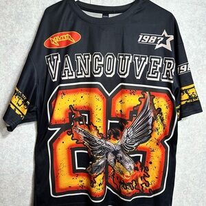 Vintage 1987 ROMWE Vancouver Atlanta Jersey Shirt Men S Black Graphic Print Tee